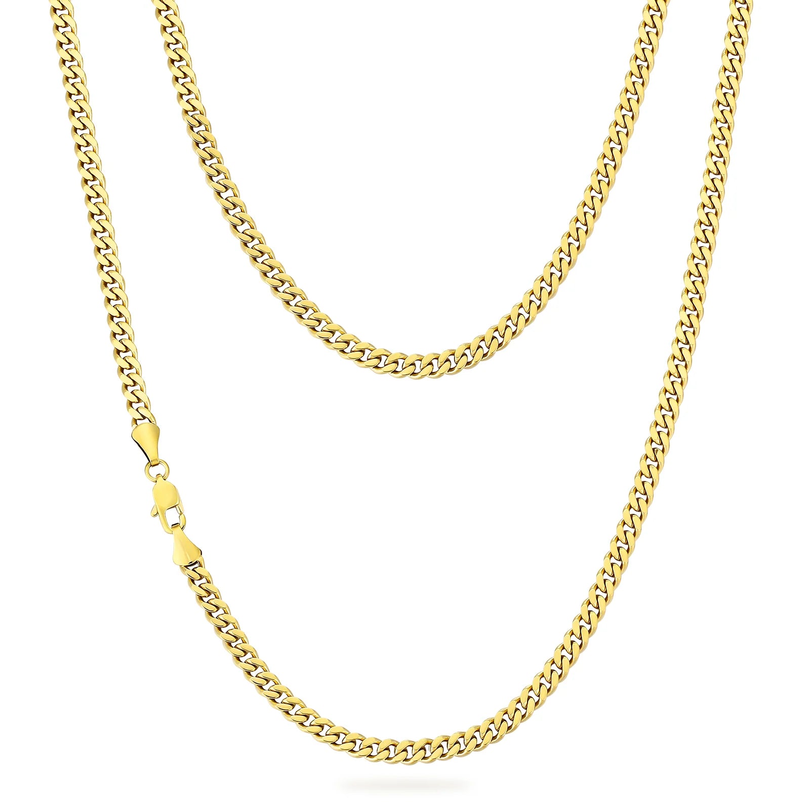 Gold chain necklace on a white background